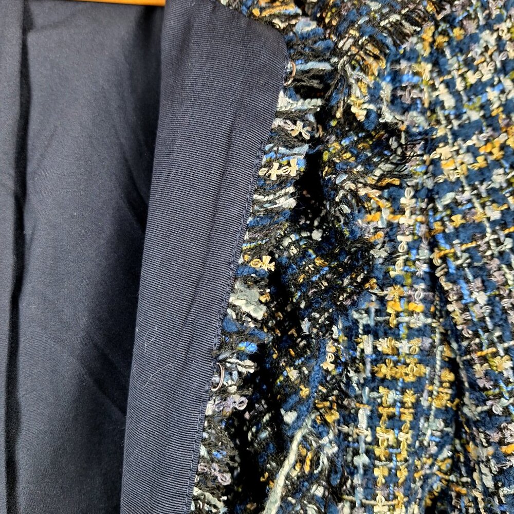 Ann Taylor Ruffle Tweed Blazer Size 6. Navy Blue Multicolor Shimmer Raw Edge - Picture 10 of 13